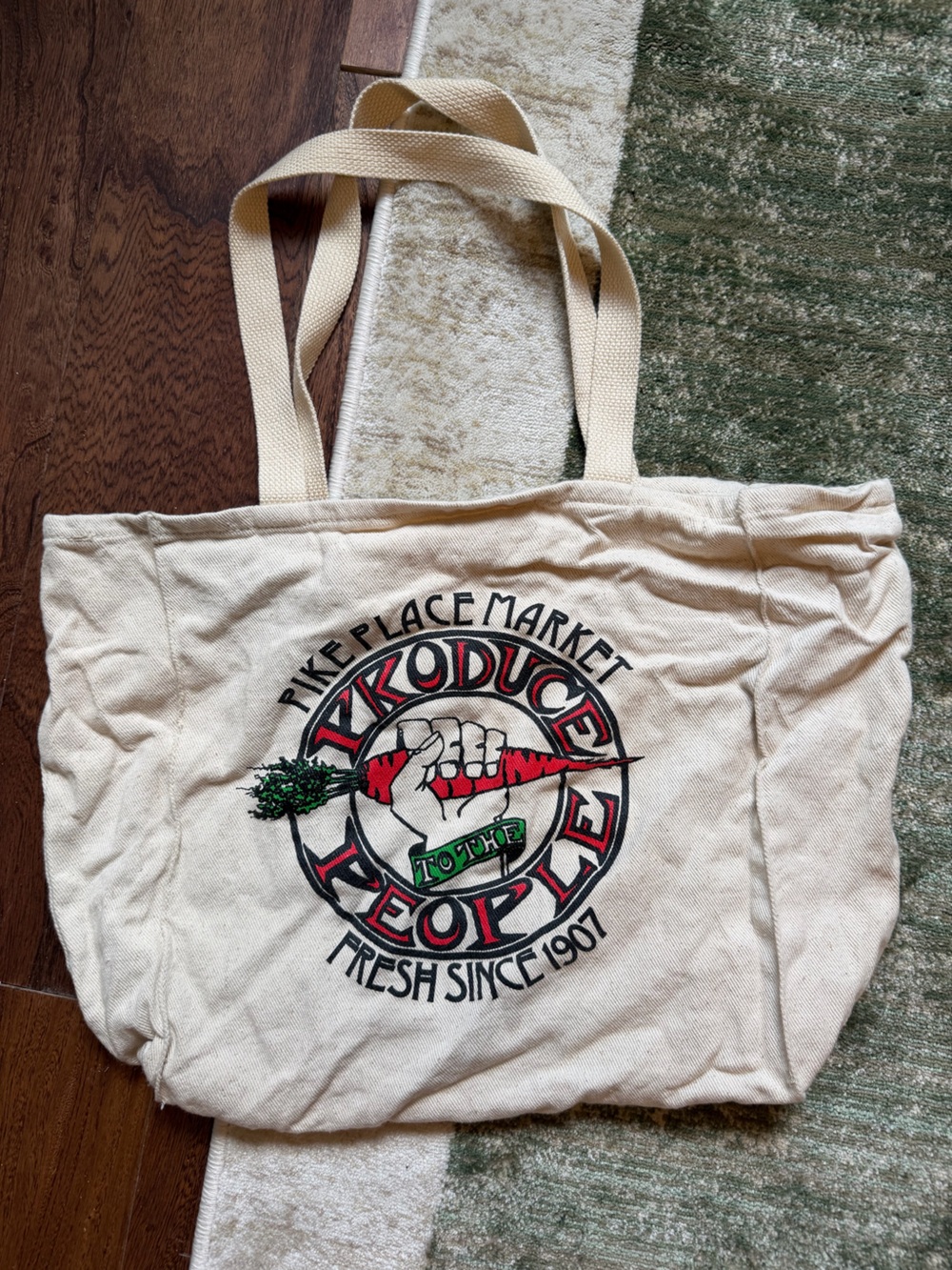 Produce People Canvas Tote Bag in Natural with Red & Green Graphic